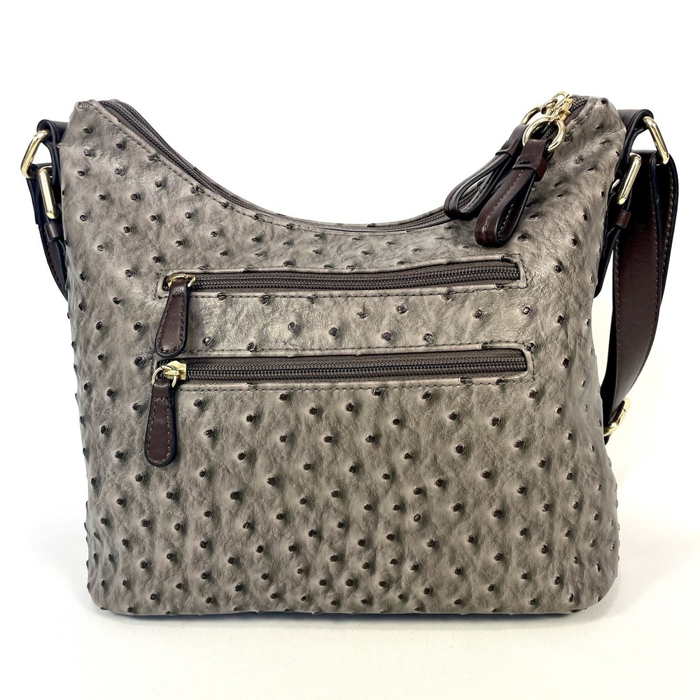 Giani Bernini Faux Ostrich Embossed Shoulder Bag Taupe Brown Multi Pocket - Picture 5 of 13